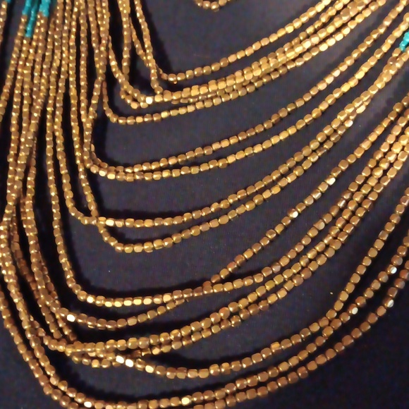 BOHO Teal and Gold Necklace - Picture 3 of 3